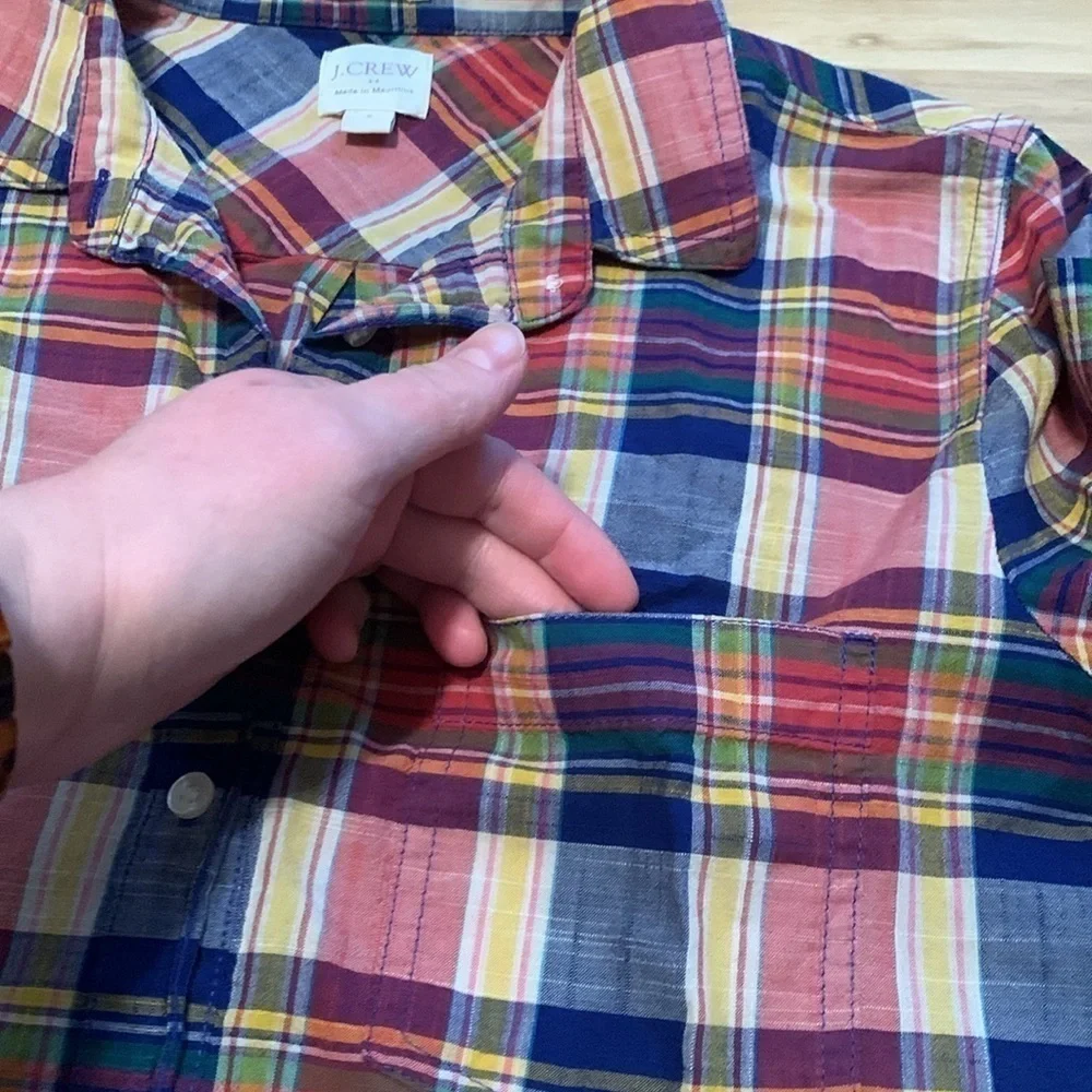 J. Crew Boy Fit 3/4 Button Down Long Sleeve Multi Color Plaid Shirt Women’s S